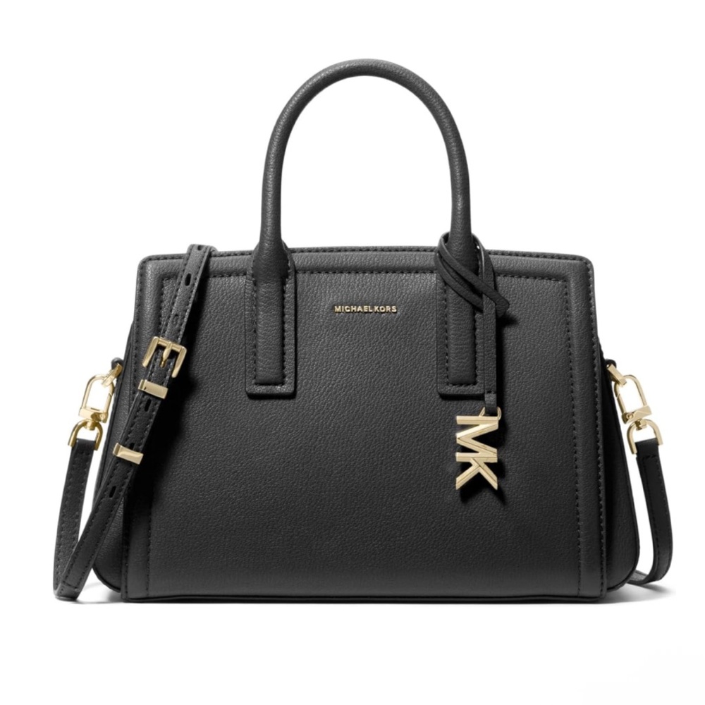 New Michael Kors Black Laila Satchel with Gold Accents